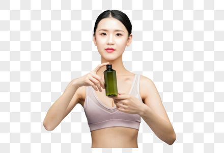 性感美女手持精华乳液瓶装图片