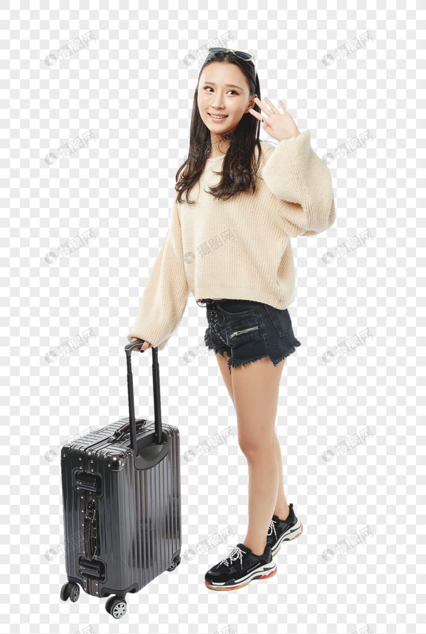年轻女孩挥手告别动作