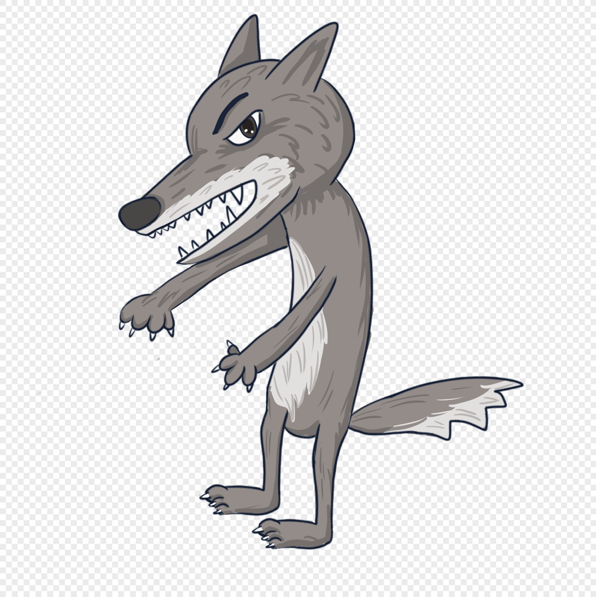 手绘卡通元素大灰狼狼png