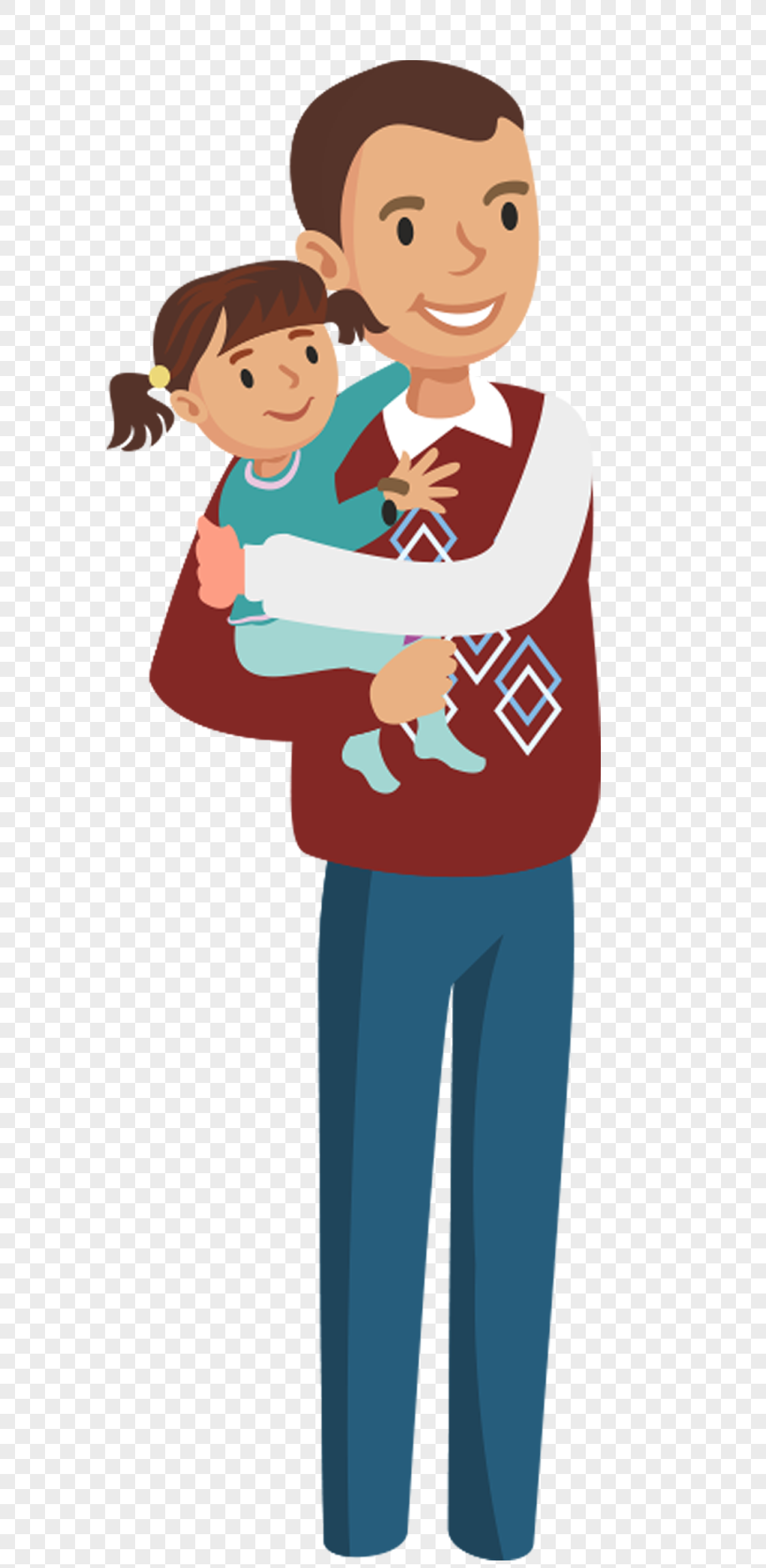 父女怀抱插画高清图片素材
