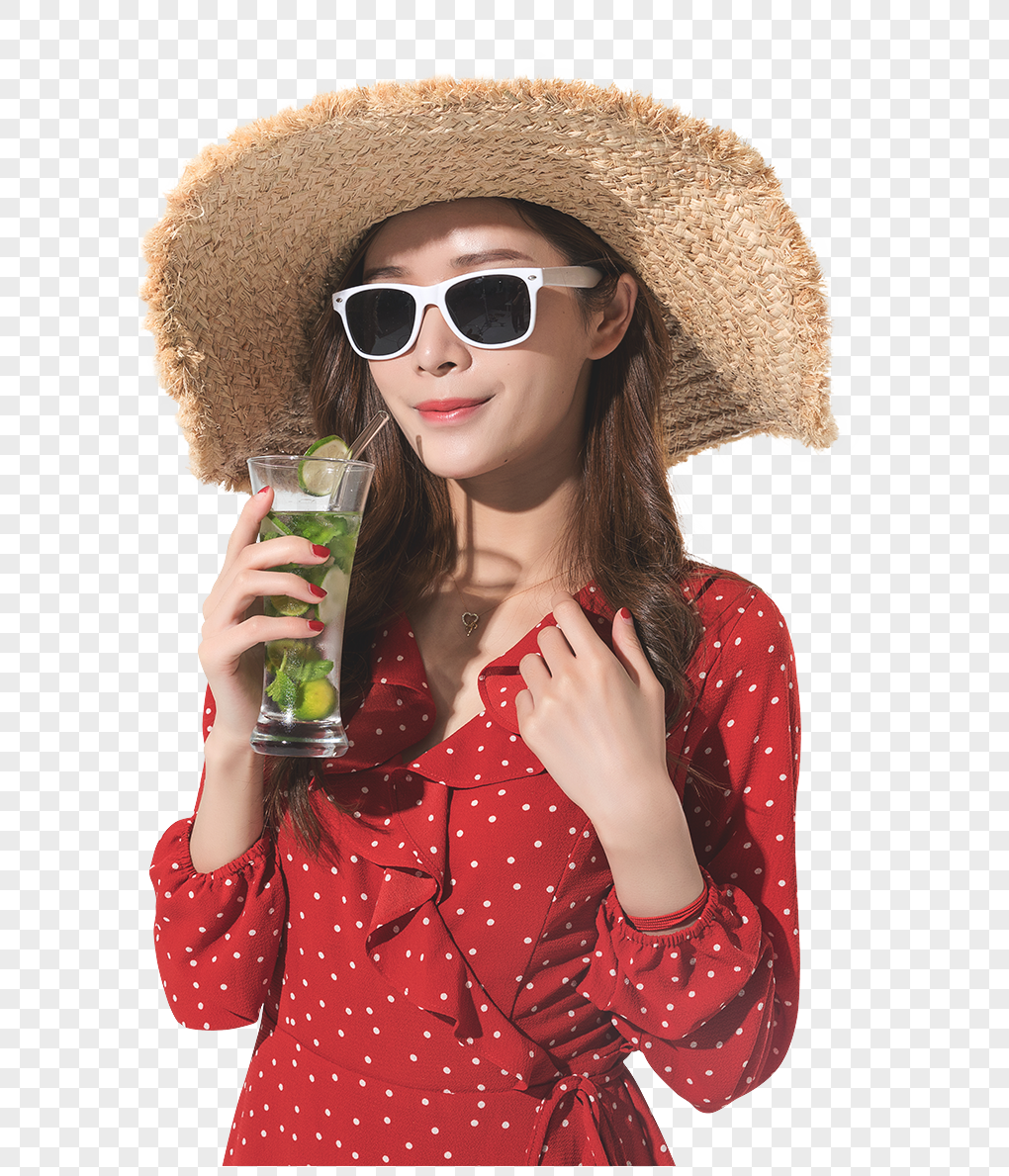 时尚女性夏日喝饮料