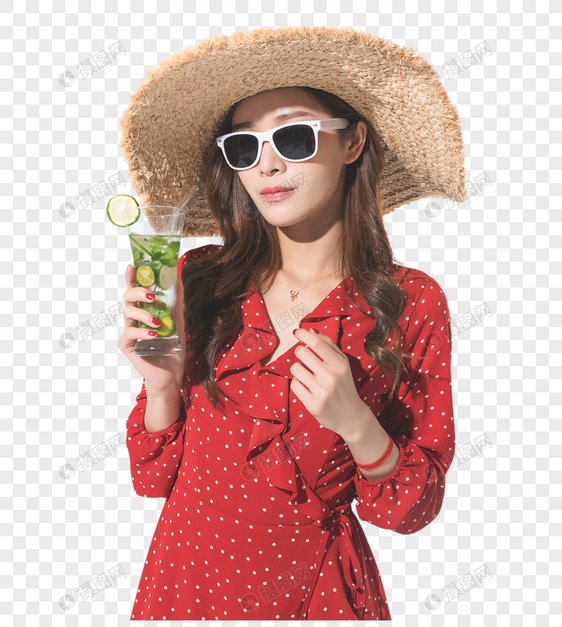 时尚女性夏日喝饮料图片