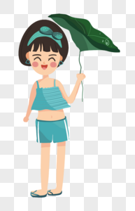 卡通可爱女孩 荷叶雨伞图片