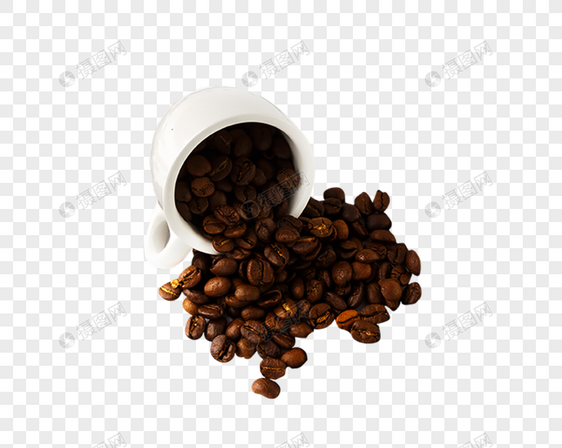 白背景上的咖啡杯和咖啡豆图片