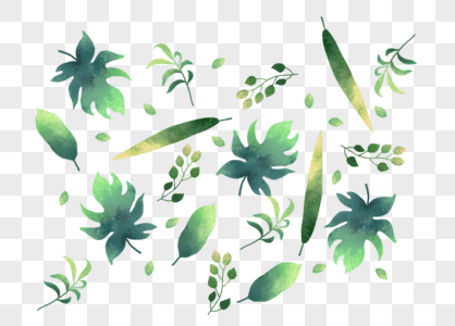 手绘绿色植物底纹装饰图片