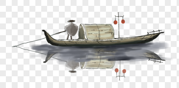 水墨画渔翁与船图片