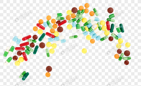 各种颜色彩色的药片和胶囊图片