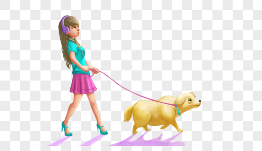 女生遛狗散步图片