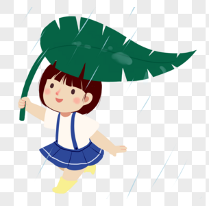 小清新树叶躲雨女孩图片