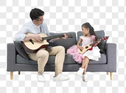 爸爸和女儿一起弹吉他图片