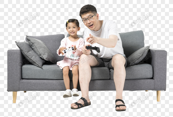爸爸和女儿一起打游戏机图片