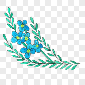 蓝色花卉蓝色手绘小花高清图片