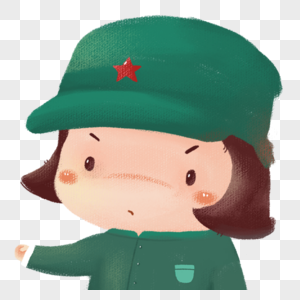 红星小女孩带着军帽素材