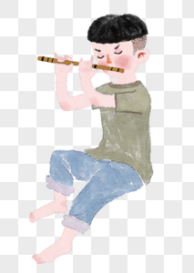 男孩在吹笛子图片