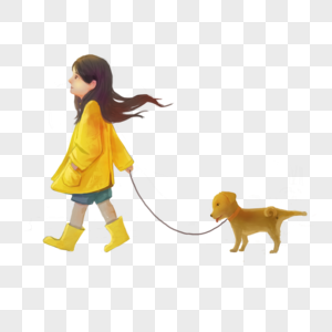 女孩牵着狗图片