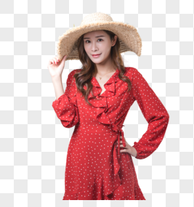 时尚女性戴太阳帽购物高清图片