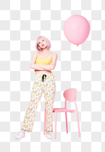 粉色假发时尚女性创意形象图片