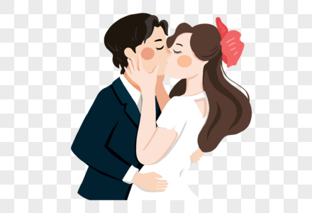 亲吻的情侣清新卡通素材高清图片