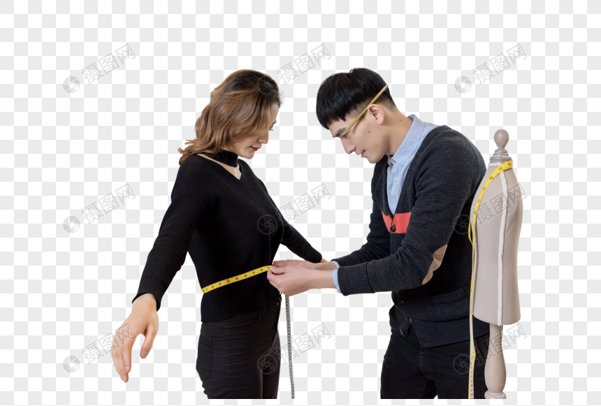 男设计师给女顾客测量量衣