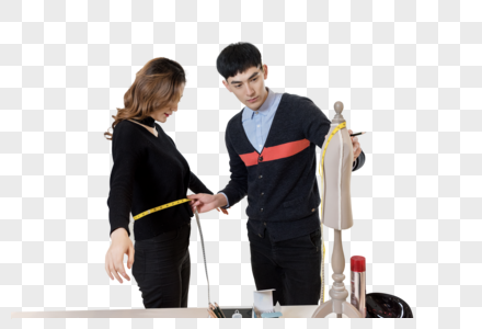男设计师给女顾客测量量衣高清图片