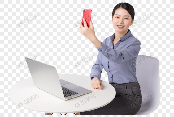 职场女性拿手机自拍图片