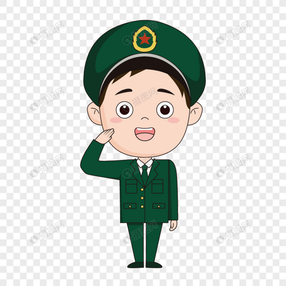 卡通敬礼军人