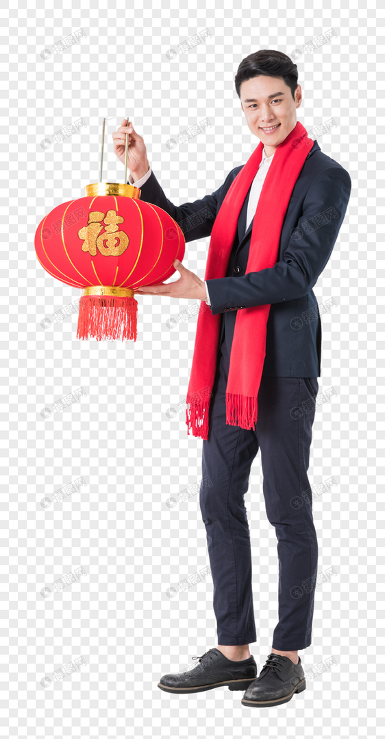 新年人像男士提着红灯笼图片