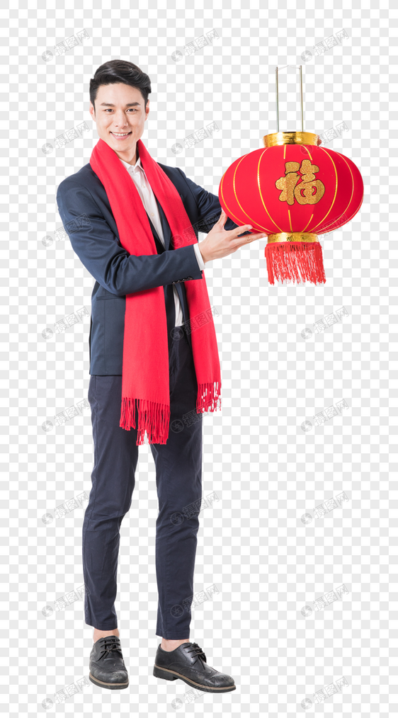 新年人像男士提着红灯笼图片