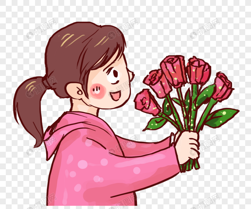 献花的小女孩元素素材下载 正版素材 摄图网