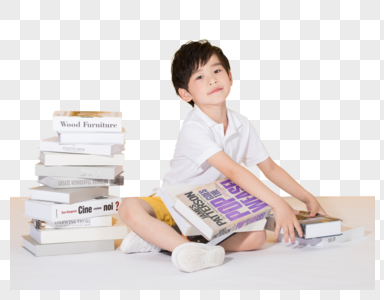 儿童教育小男孩和一堆书本图片