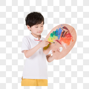 手持画板画画的小男孩儿童高清图片