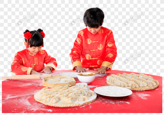 新年孩子们在包饺子图片