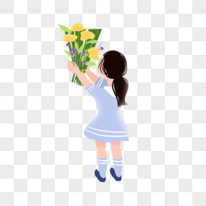 女孩捧花献花高清图片