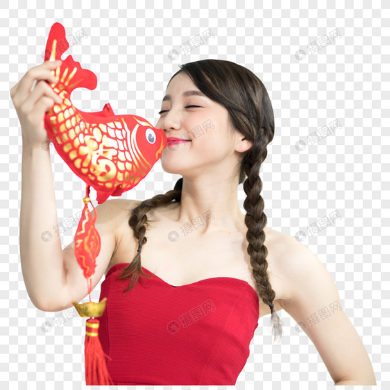 拿着中国结的新年女性图片