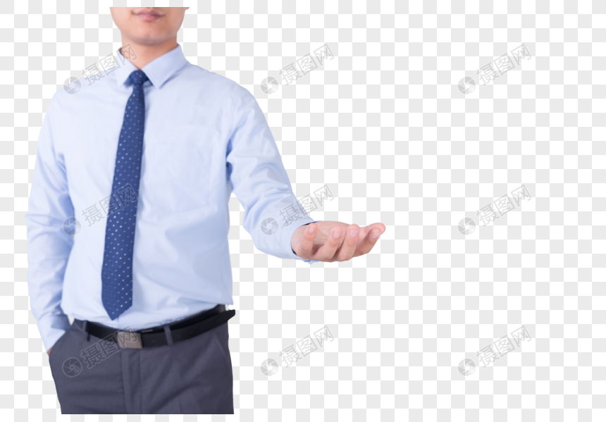 商务男士单手托掌手势动作