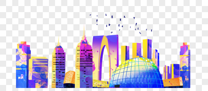 东方意境酒店苏州东方之门地标插画素材素材