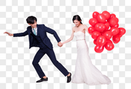 情侣婚纱持爱心气球夸张动作图片