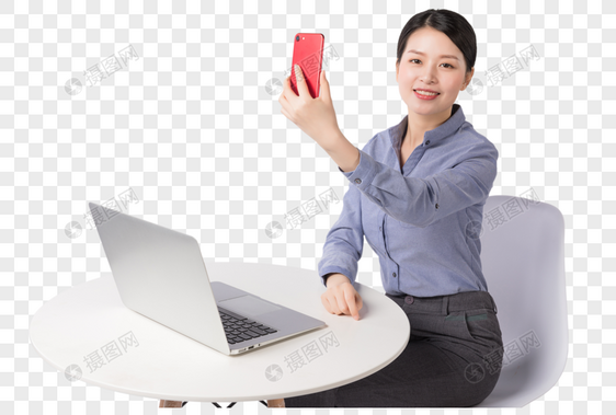 职场女性拿手机自拍图片