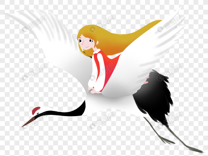 骑着丹顶鹤的女孩