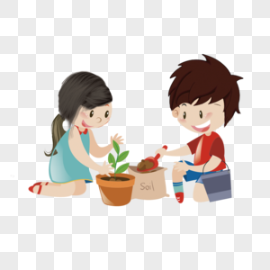 孩子种植物图片