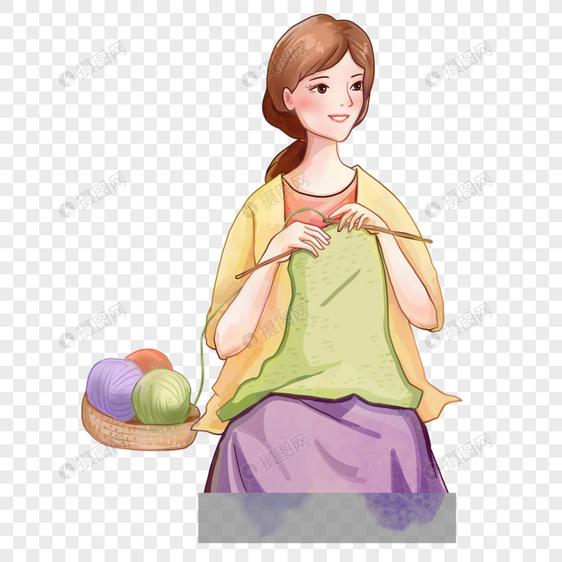 手绘织毛衣的女孩