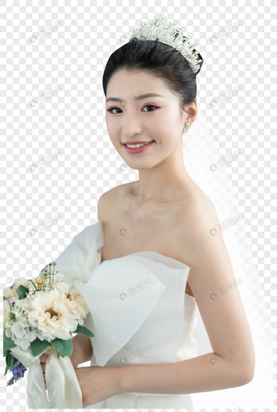 新娘穿婚纱拿手捧花图片