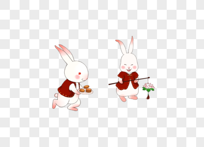 卡通兔子灯笼送月饼高清图片
