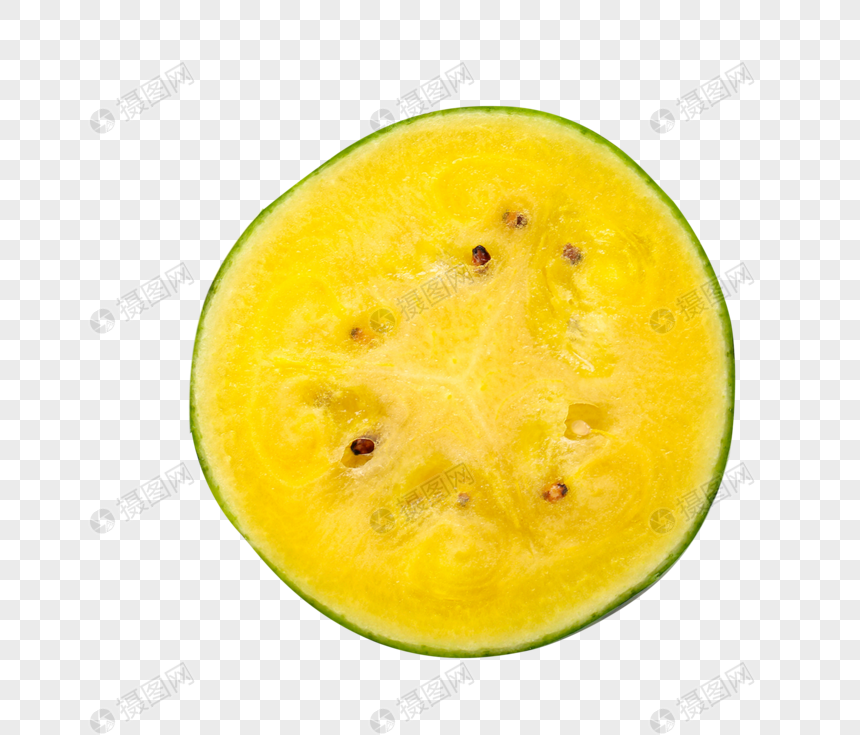 黄瓤西瓜对半切 白底图图片