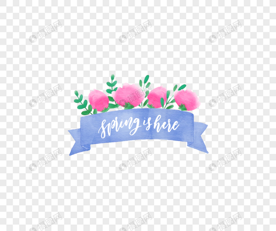 手绘春天来了花束彩带矢量素材