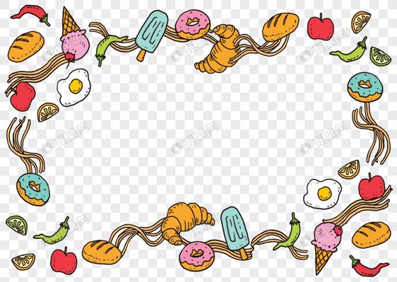 手绘面包冰激凌边框