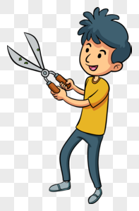 拿剪刀小男孩图片素材