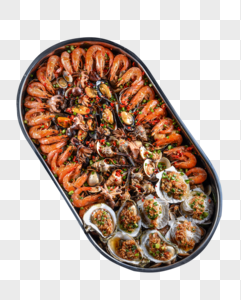 海鲜大拼盘麻辣海虾高清图片