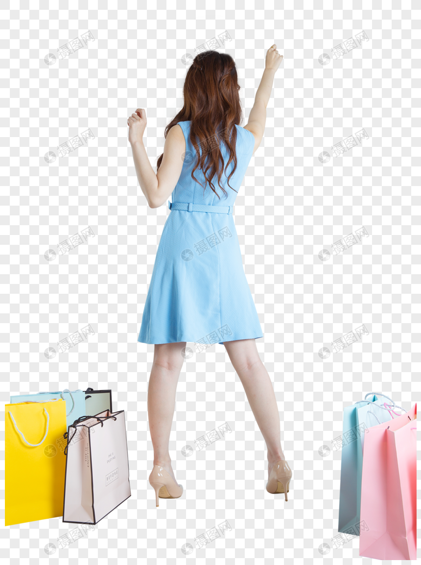 快乐的购物女性背影图片