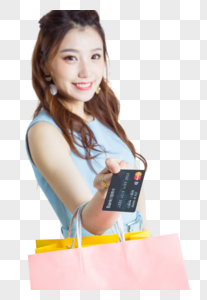 时尚女性用信用卡购物棚拍图片